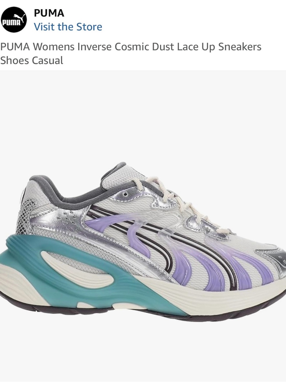 Puma Women's Silver Lavender Teal Inverse Cosmic Dust Sneakers